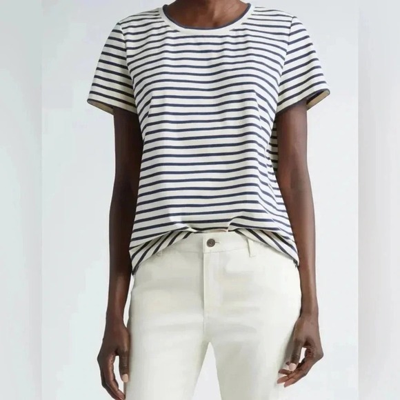 Lafayette 148 New York Tops - Lafayette 148 Scoop Neck BLACK/DARK GRAY Striped Modern Luxury T-shirt Small EUC